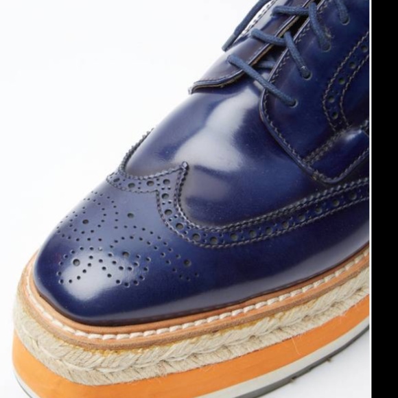 Share Prada Women's Platform Brogue Oxford l Blue l Size EU39 l NIB - Picture 3 of 6